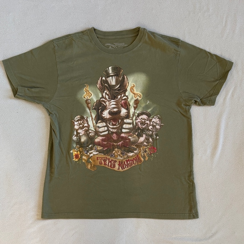 Disney Studio Collection Tiki Kingdom Big Bad Wolf Olive Shirt - Adult Size M